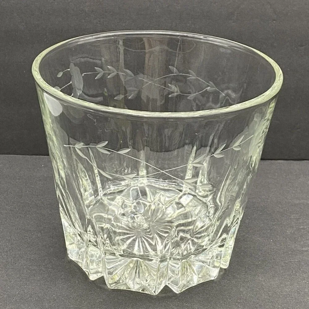 VTG Princess House Crystal Ice Bucket Etched Floral Heavy 2.13lb Barware 70s 80s